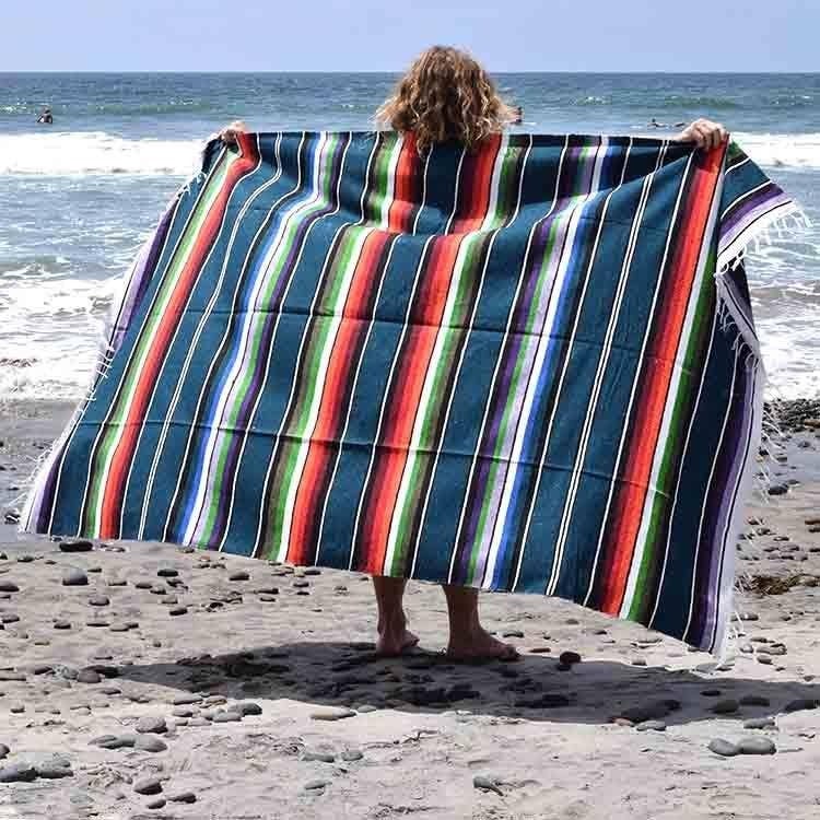 100 Cotton Blue Pastel Serape Mexican Blanket